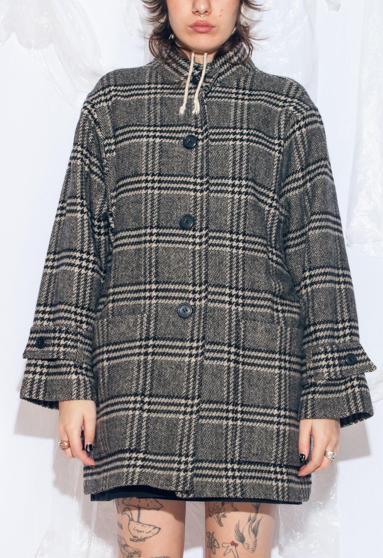 ヴィンテージ 80年代 チェック柄 冬用コート（グレーウール） - 1980