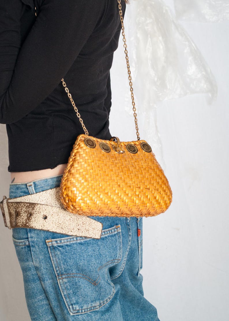 Vintage 70s Rodo Wicker Bag in Gold - 1970s Made in Italy Boho Straw ...