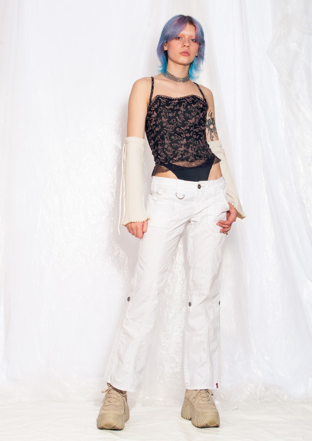Vintage Cargo Pants Y2K Gorpcore Rave Trousers in White