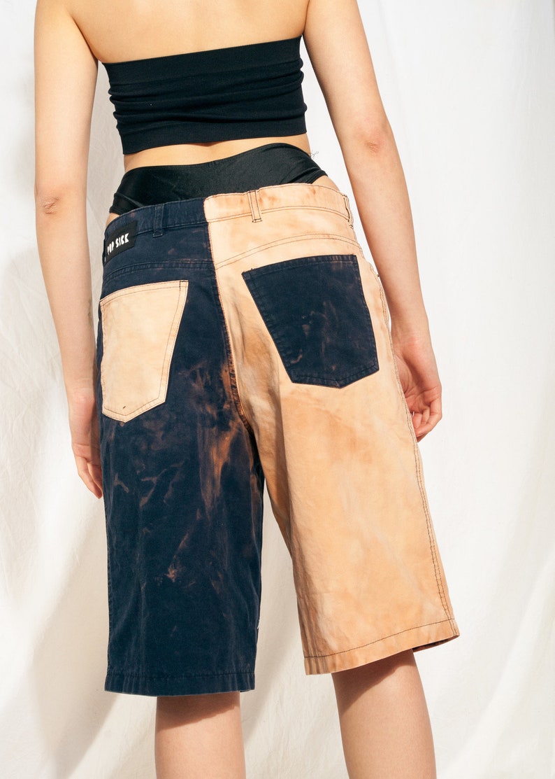 Vintage Denim Shorts 90s Reworked Half Bleach Jeans 1990s Rave Etsy