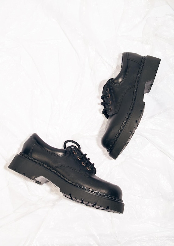 Vintage 90s 9 co. Platform Shoes in Black 1990s Deadstock Grunge Boots Size 5 36 Etsy