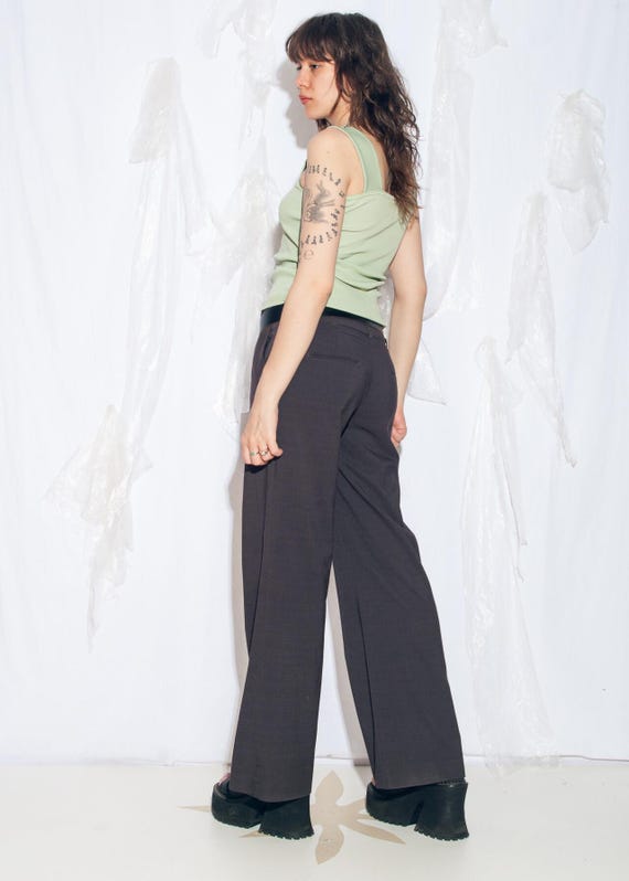 Vintage Y2K Wide-leg Trousers in Grey Plaid - 2000s Office Siren