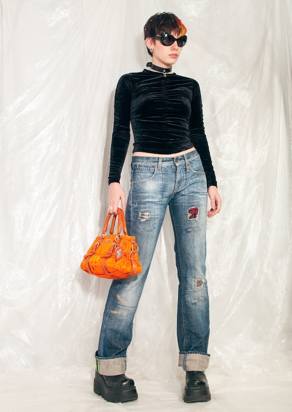 Vintage Miss Sixty Jeans Y2K Patched Flare Denim Pants 2000s Rave