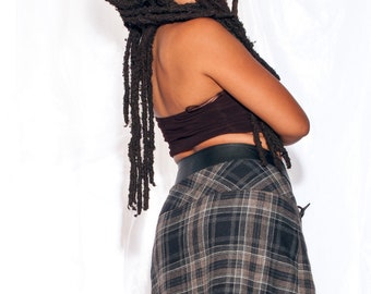 Vintage Y2K Pleated Mini Skirt in Grey Plaid 2000s Dark Academia