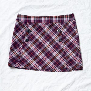 Minifalda vintage Y2K a cuadros morados - Falda estilo colegiala preppy de los 2000, estilo Clueless - Talla M