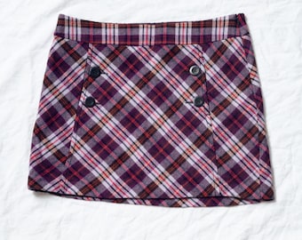 Vintage Y2K Mini Skirt in Purple Plaid - 2000s Preppy Schoolgirl Skirt Clueless Style - Size M