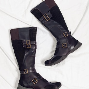 Vintage Y2K Alfio Raldo Brown Leather Boots - 2000s Grunge Knee-High Biker Style Boxing Footwear - Size 37