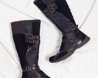靴 00s archive engineer boots belt y2k Vintage Y2K Alfio Raldo Brown Leather Boots - 2000s Grunge Knee