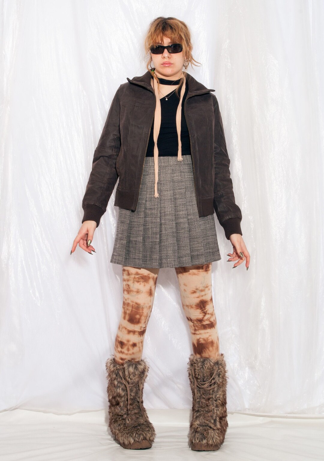 Vintage Racer Jacket Y2K Leather Coat in Brown 2000s Punk Rave Grunge ...