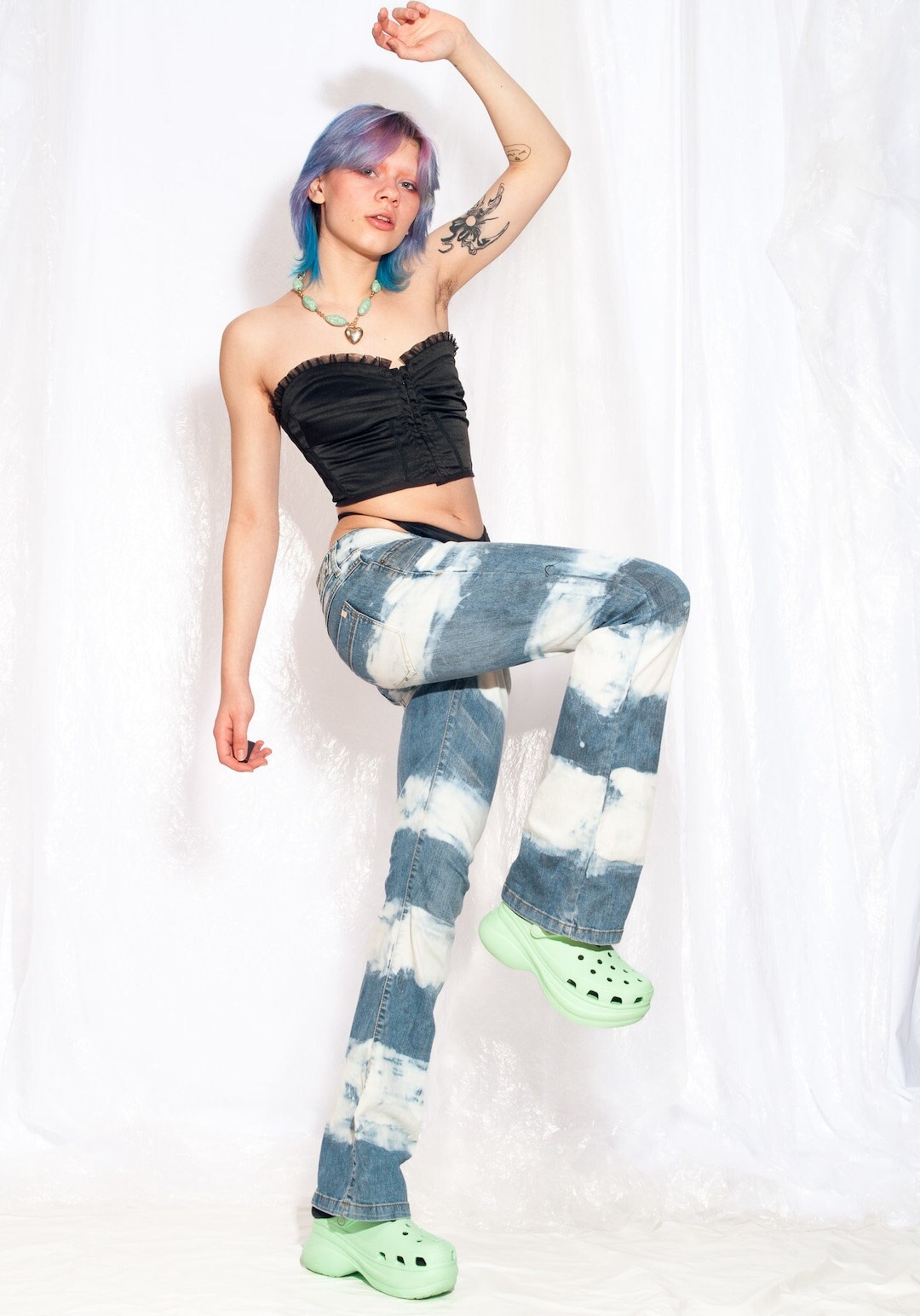 Jeans a zampa vintage Y2K, pantaloni in denim sbiancato