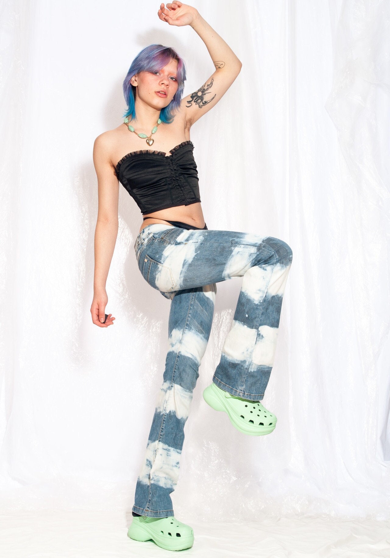 パンツ 2000's flare denim pants fade y2k grunge Vintage Flare Jeans Y2K Reworked Bleached Denim Pants 2000s