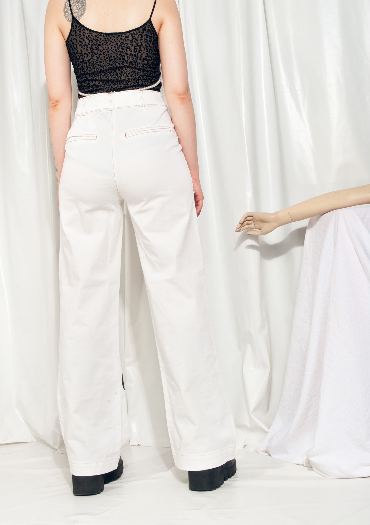 パンツ 00s archives White stitch wide denim y2k S6f3043633500405896bd30f530366