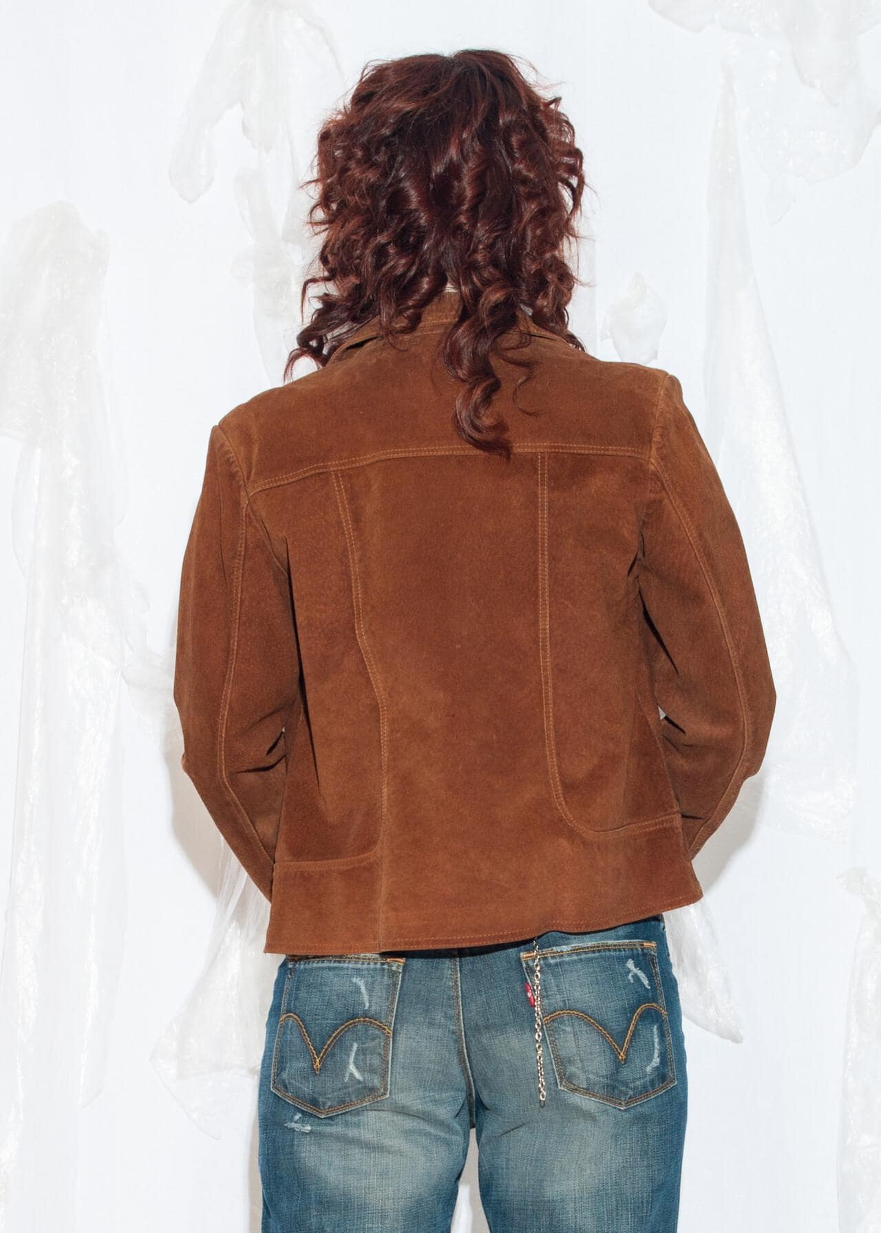 Vintage Y2K Fitted Leather Jacket in Brown - 2000s Real Suede Slim 