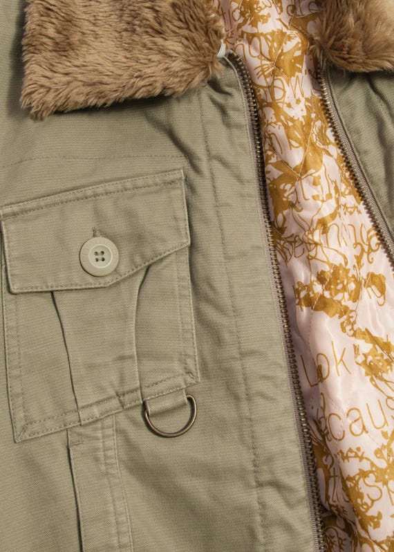 Vintage Y2K Bomber Jacket in Khaki Cotton - 2000s Grunge Aviator