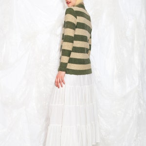 Vintage Y2K Knit Cardigan in Green Beige Vertically Striped 2000s Grungey Fairycore Grunge Sweater Small image 8