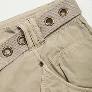 Spódnica cargo vintage Y2K z beżowej bawełny – kowbojski krój midi z kieszeniami w stylu techno z lat 2000. – Gorpcore Aesthetic Apparel – rozmiar XL zdjęcie 4