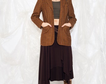 Vintage 80s Blazer de gran tamaño en Grunge Plaid Brown Wool 1980s Slouchy Grandpa Jacket Dark Academia Coat Large