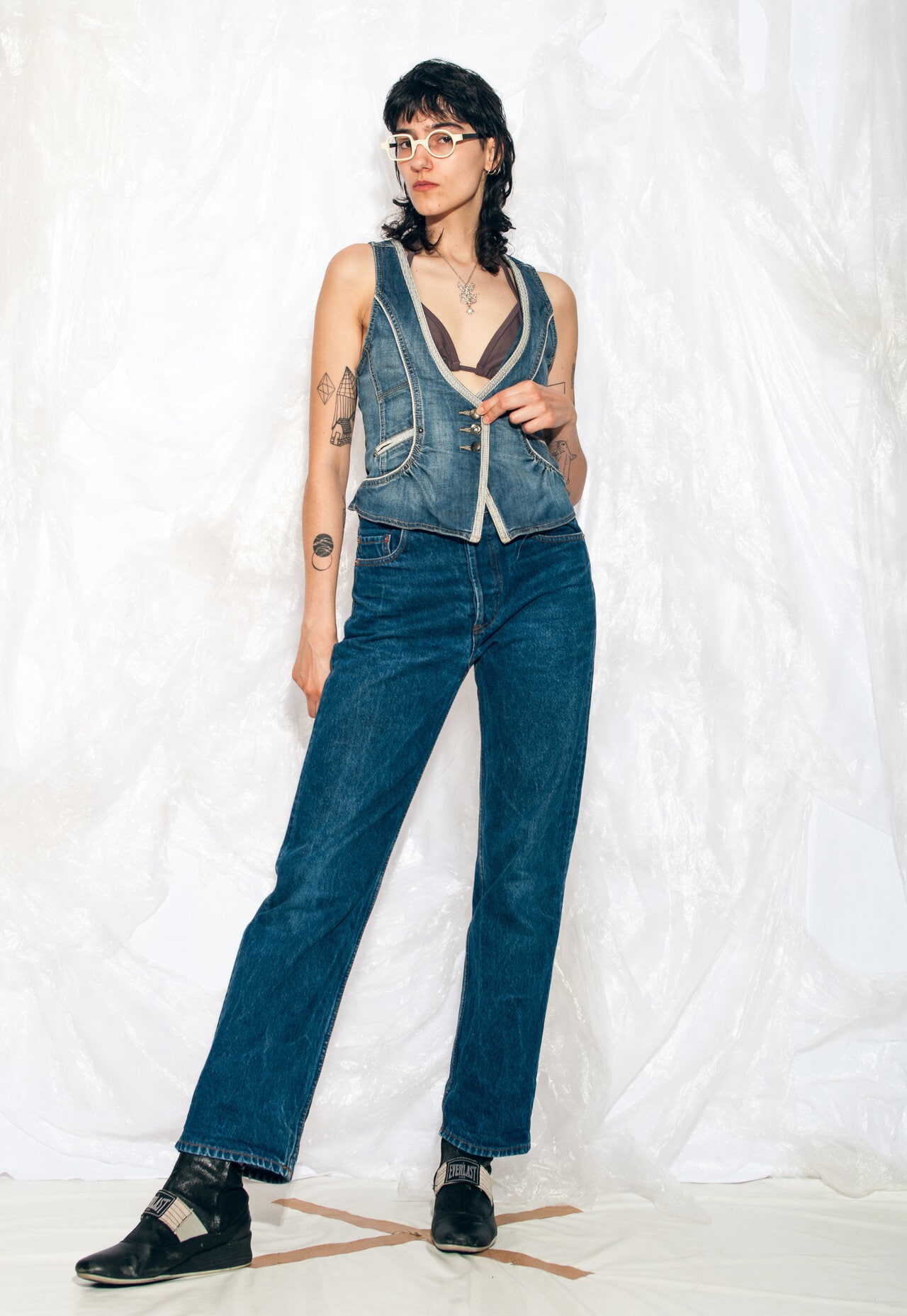 Vintage Y2K Denim Vest in Blue Y2K Vintage Style 2000s Y2K Grunge 