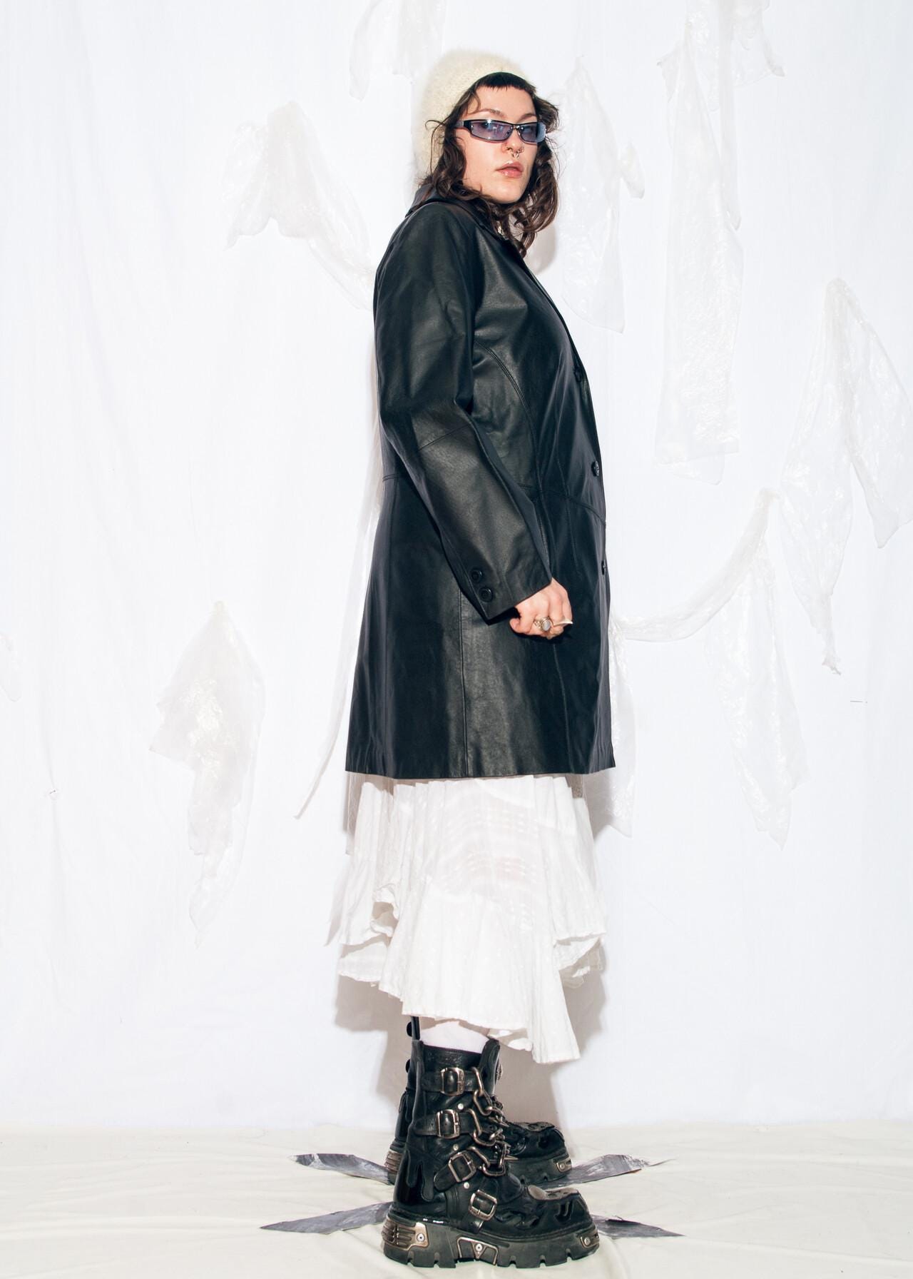 Vintage Y2K Leather Coat in Black by Laura Di Sarpi - 2000s Matrix