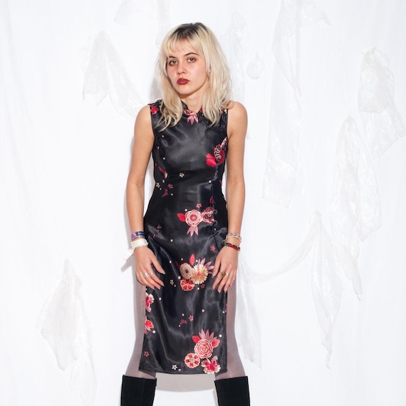 2000s satin dress Vintage Y2K Midi - Chinese Style Party Tunic - Prom Dress - Size S Formal dress