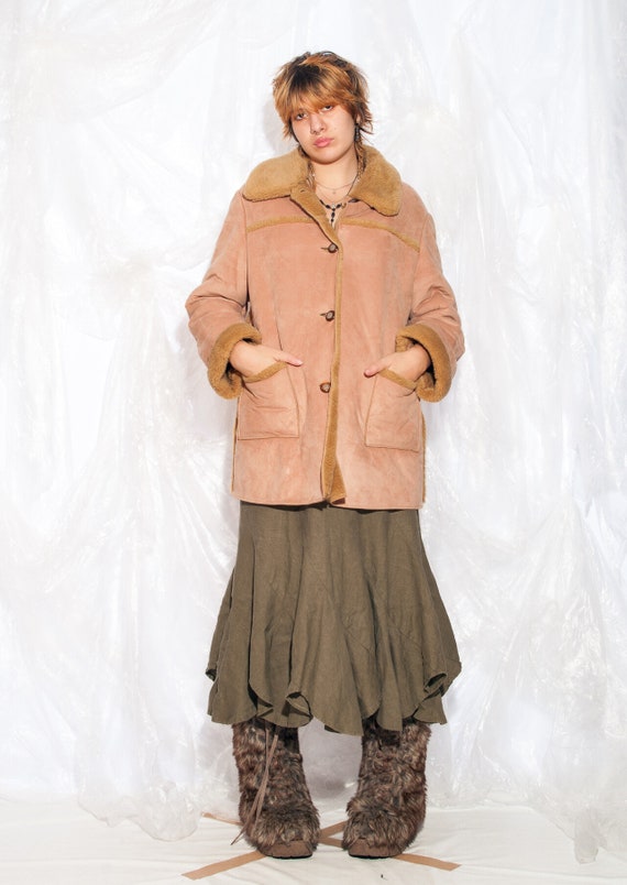 Vintage Y2K Winter Coat in Brown Faux Shearling 2000s Faux Fur