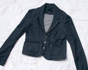 Vintage Y2K Grauer Hahnentritt Blazer - 2000s Indie Sleaze Style Taillierte Jacke - Size L