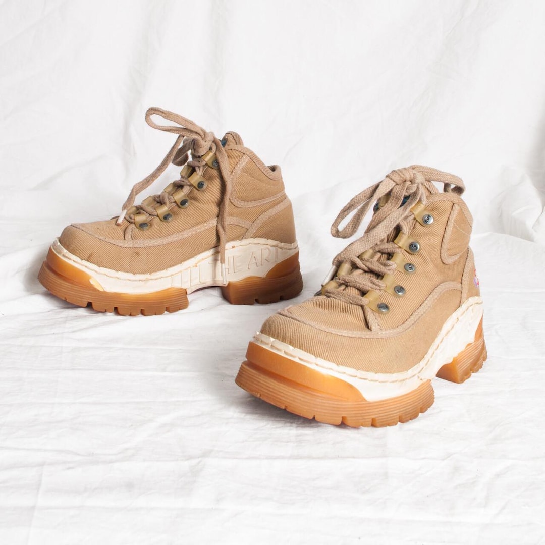 Vintage 90s the Art Company Platform Boots in Beige - 1990s Chunky