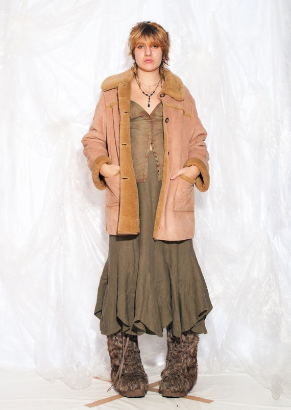 Vintage Y2K Winter Coat in Brown Faux Shearling 2000s Faux Fur