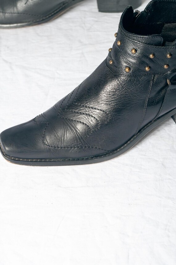 Vintage Y2K Studded Leather Cowboy Boots in Black - 2000s 