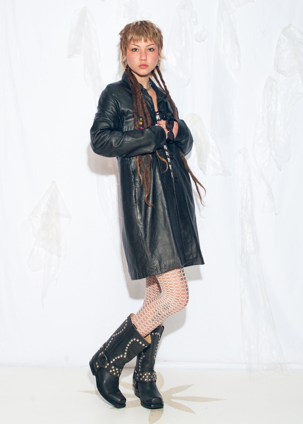 90s-00s Y2K 本革 素材切替 Suede Jacket 黒 Vintage 90s DKS Leather Coat in Black - 1990s Y2K Grunge Matrix