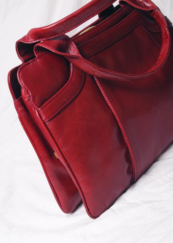 Sac à Main Vintage En Cuir Bordeaux/grenat - Années 60 - Style épaule - Occasion