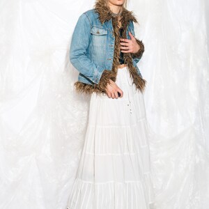 Vintage Y2K Denim Jacket with Faux Fur Lining 2000s Fairycore Grunge Blue Furry Coat Small image 5