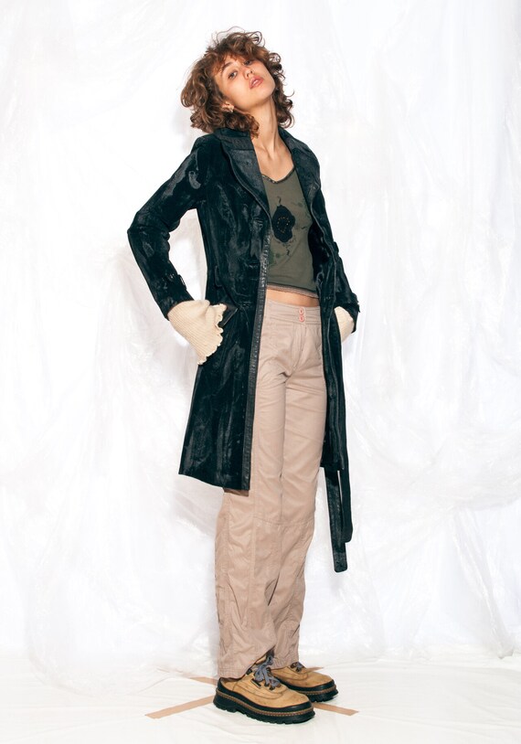 90s Vintage Black Patchwork Leather Coat XL