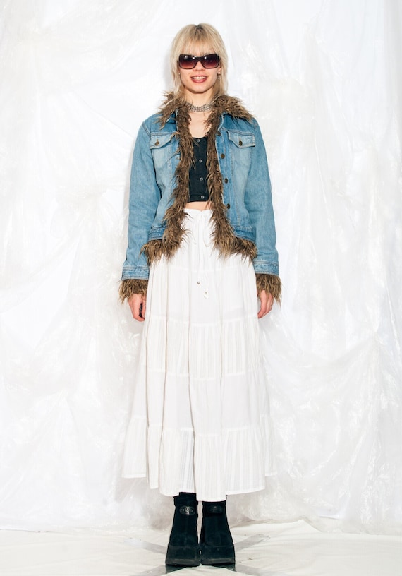 その他 NICOLE 00s fur denim jacket y2k grunge Vintage Y2K Denim Jacket With Faux Fur Lining 2000s Fairycore