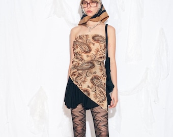 Vintage Y2K Asymmetric Party Top in Beige - 2000s Boho Hippie Tunic Tube Top - Size M