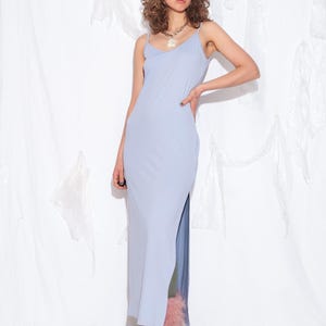 Vintage Y2K Maxi Dress in Purple - 2000s Slip Dress with Long Step Slit - Elegant Eveningwear - Size XL