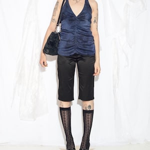 Vintage Y2K Satin Capri Pants in Black - 2000s Low Rise Office Siren Style Capris - Straight Leg Shorts - Size L