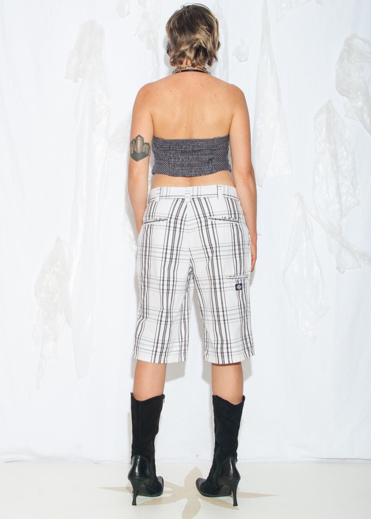 Vintage Y2K Dickies Wide Leg Shorts in White Plaid - 2000s 