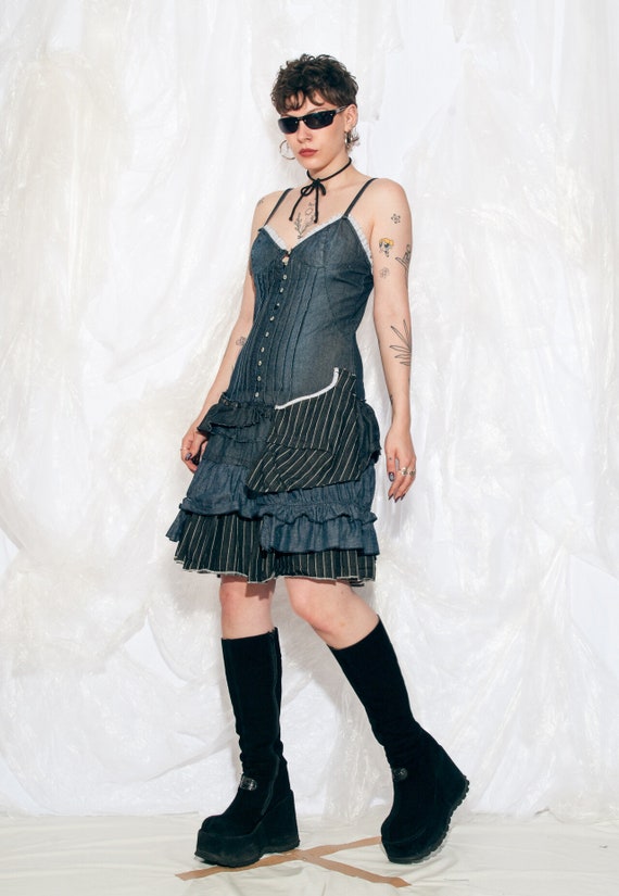 Vintage Y2K Frilly Fairy Dress in Blue Denim 2000s