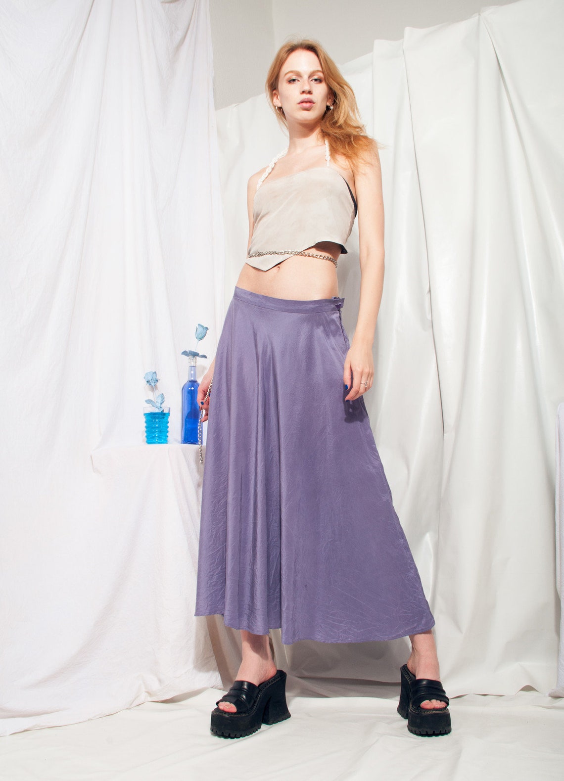 Vintage Silk Skirt Y2K Handmade Pale Purple Full Skirt 2000s Etsy