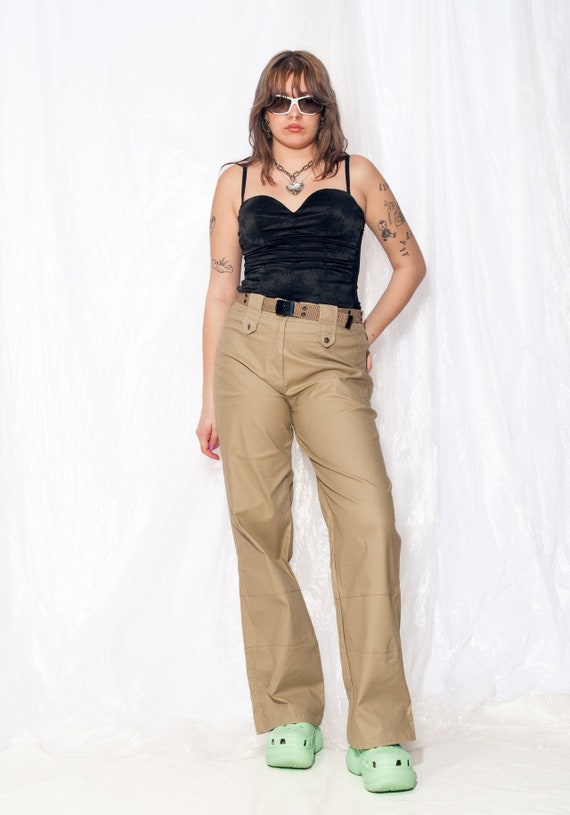 Vintage Cargo Trousers Y2K Wide-leg Flare Pants in Beige 2000s Gorpcore  Utility Rave Flares Wide-leg Pants size XL L 40 42
