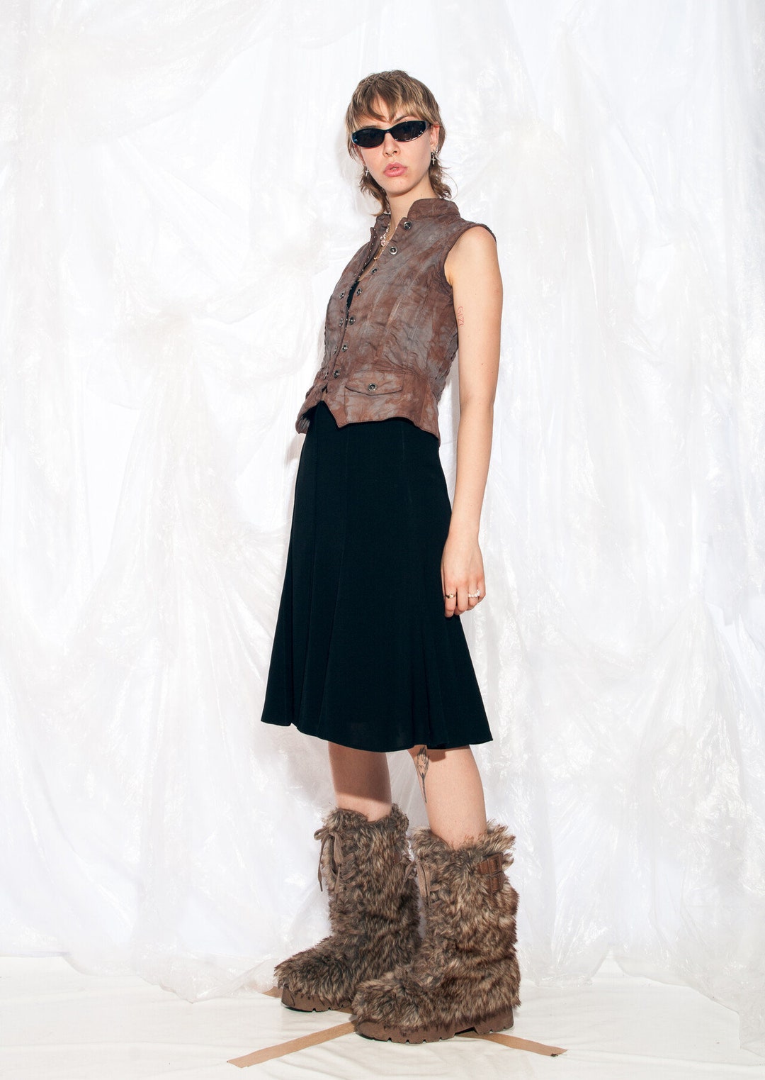 Y2K Italian Asymmetrical Black Midi Skirt (S)