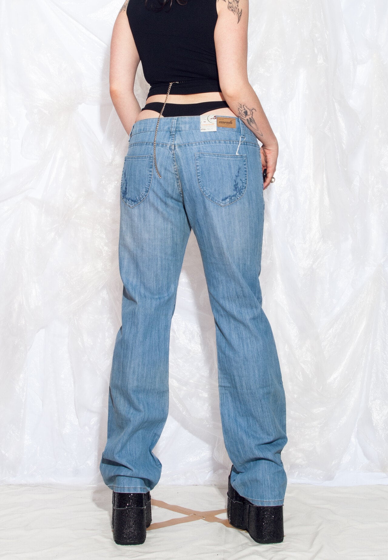 Vintage Y2K Deadstock Flare Jeans W Flower Embroidery 2000s