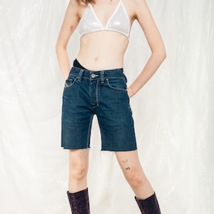 Vintage Diesel Denim Shorts Y2K Middle Rise Wide Leg Jeans 2000s Raw Hem Grunge Rave Summer Pants