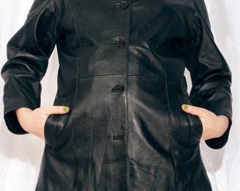 Vintage Leather Jacket 90s Matrix Coat in Black 1990s Y2K