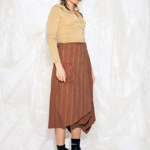 Vintage Y2K Cargo Skirt in Brown Cotton 2000s Gorpcore Pocket Utility Skirt Fairycore Grunge Middle Rise Midi Skirt Large image 6