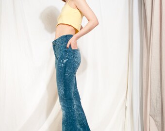 Vintage Flare Jeans Y2K Reworked Bleach Painted Denim Pants
