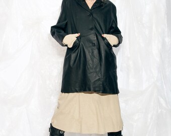 Vintage Y2K Leather Coat in Black Matrix Style 2000s Real