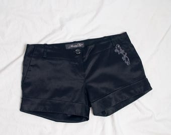 Y2K Black Satin Micro Shorts - Chinos Polyester Blend - Size M