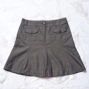 Vintage Y2K Midi Skirt in Grey Wool Blend - 2000s Office Siren Low Rise Grunge Vibe - Y2K Vintage Fashion - Size L